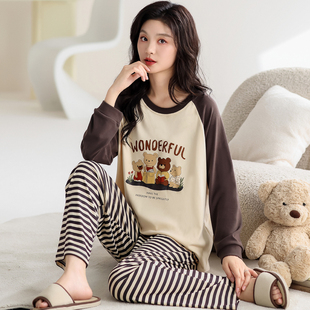 加厚保暖薄绒可外穿家居服套装 浪莎德绒睡衣女秋冬季 卡通圆领长袖