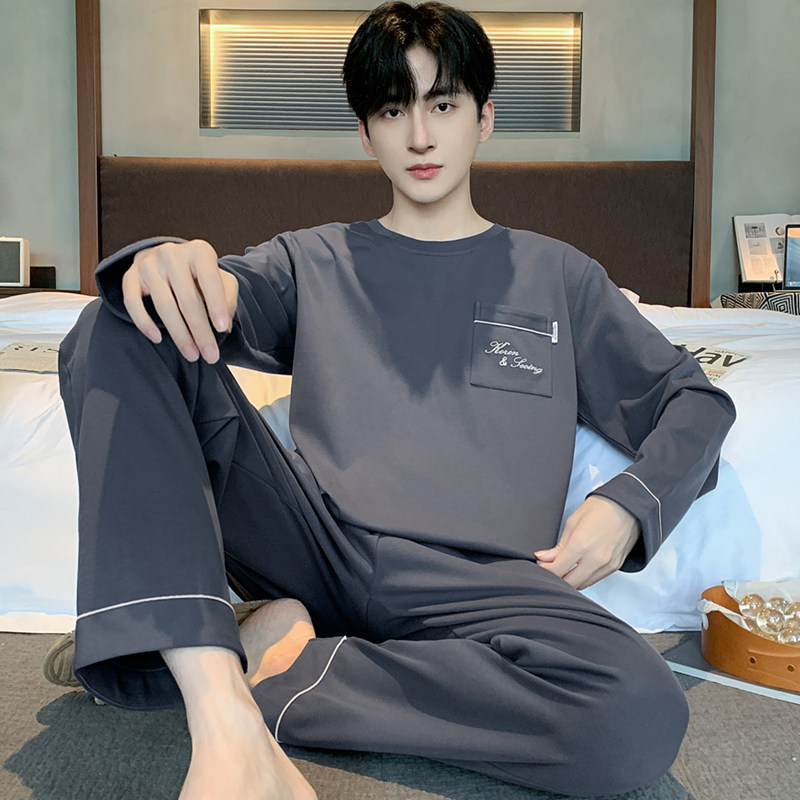 浪莎睡衣男春秋季纯棉圆领长袖休闲加大码可外穿高级感家居服套装