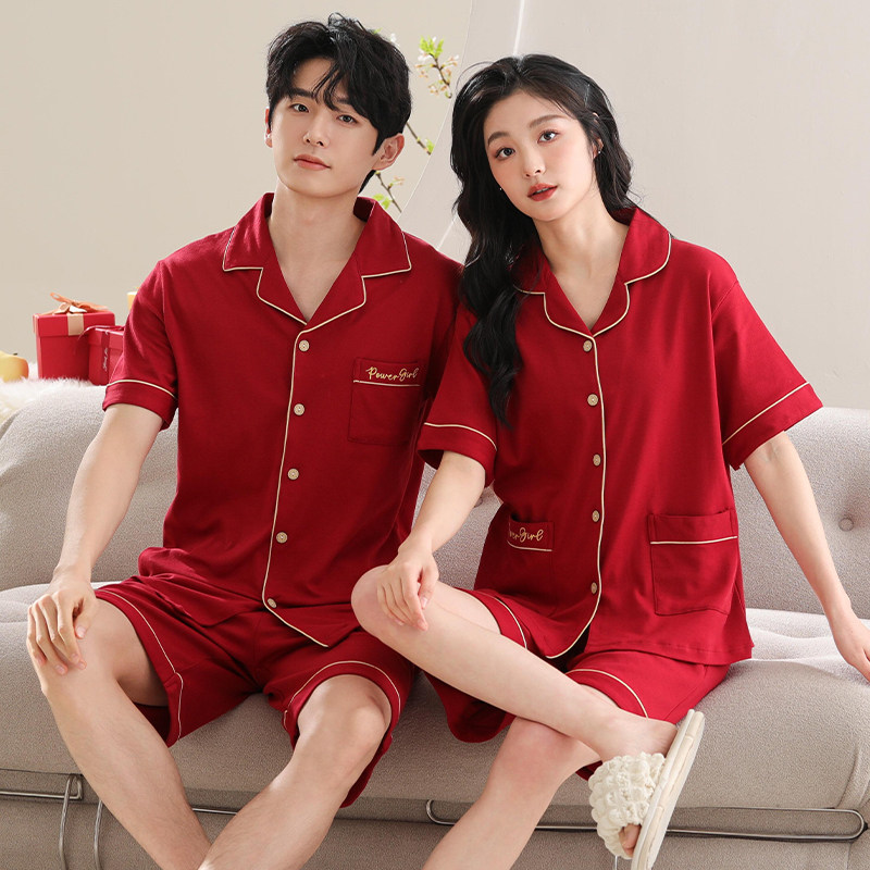 浪莎红色情侣睡衣夏季纯棉短袖开衫本命年男女新婚结婚家居服套装,女士内衣/男士内衣/家居服,睡衣/家居服套装,淘宝优惠券,粉丝福利购,淘宝优惠卷