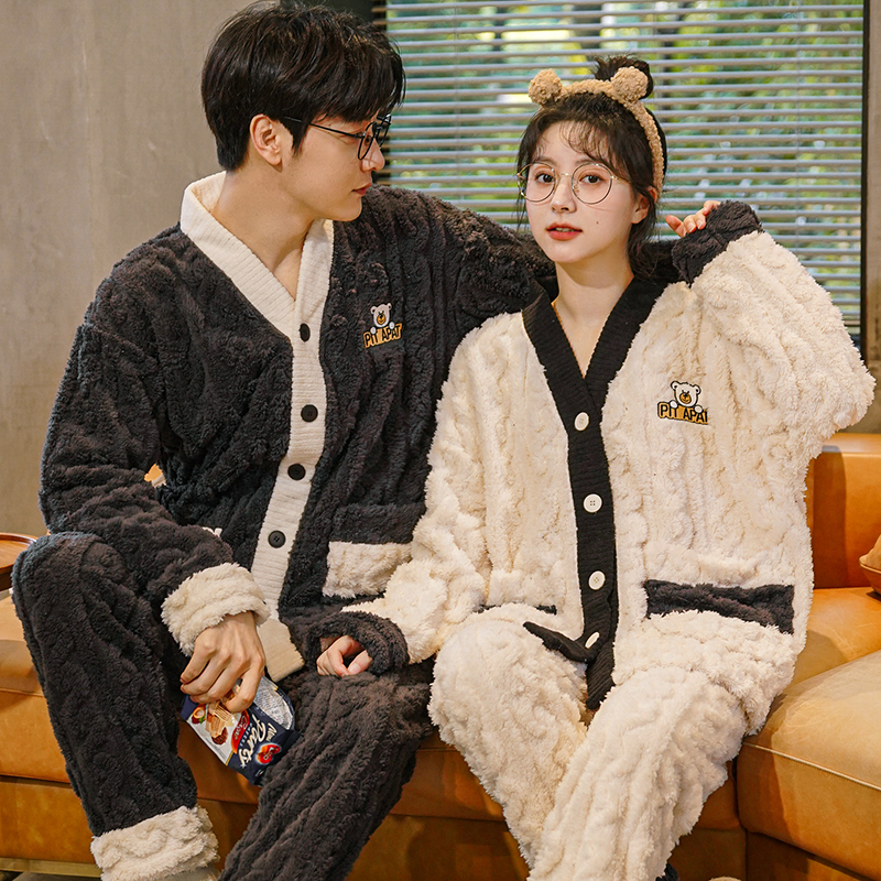 浪莎情侣睡衣珊瑚绒加厚家居服