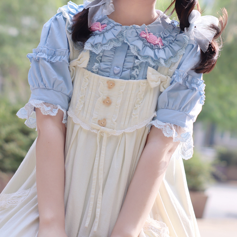 洛丽塔Lolita内搭少女灯笼袖少女衬衫荷叶边娃娃领jk日系短袖上衣
