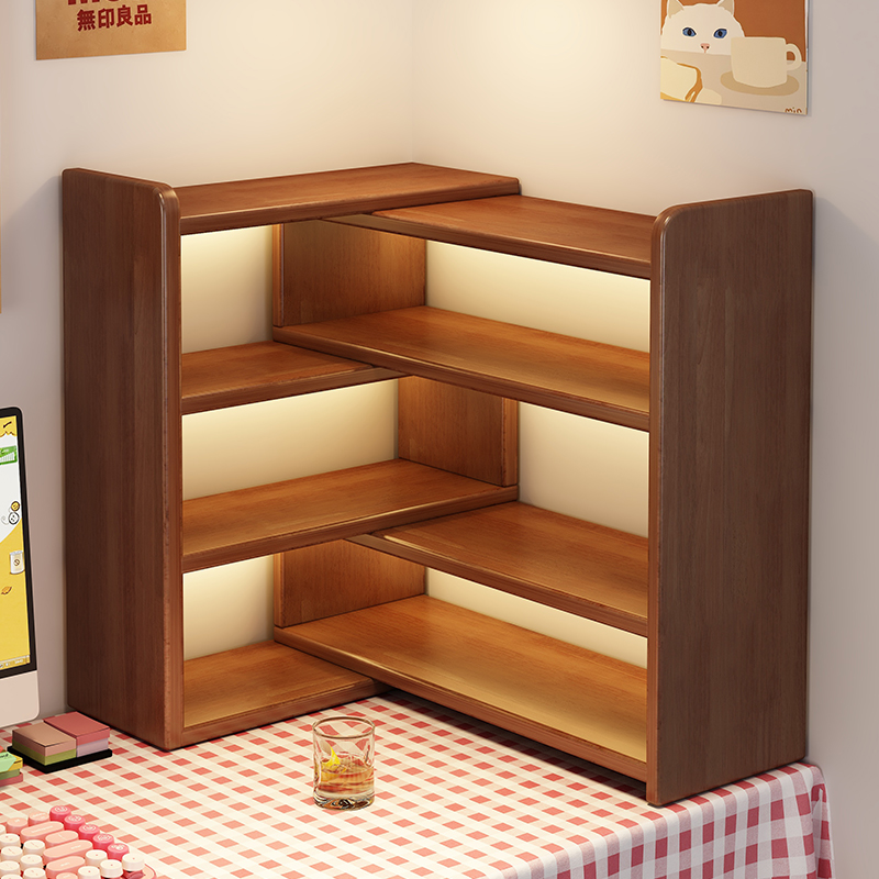 实木桌面置物架桌上书架办公室简易转角收纳储物柜子家用儿童书柜