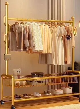 简易衣帽架卧室落地挂衣架房间可移动轻奢家用收纳筐客厅衣服架子