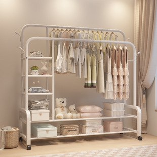 简易衣帽架双杆式 晾衣架落地室内房间挂衣架子家用卧室衣服收纳架