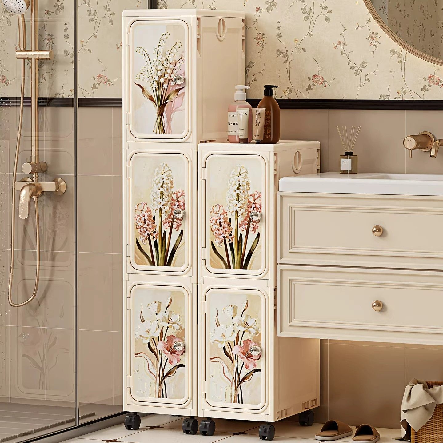 浴室夹缝柜中古风卫生间置物架洗手间窄缝收纳柜可移动厕所储物柜,收纳整理,毛绒玩具收纳桶/箱,淘宝优惠券,粉丝福利购,淘宝优惠卷