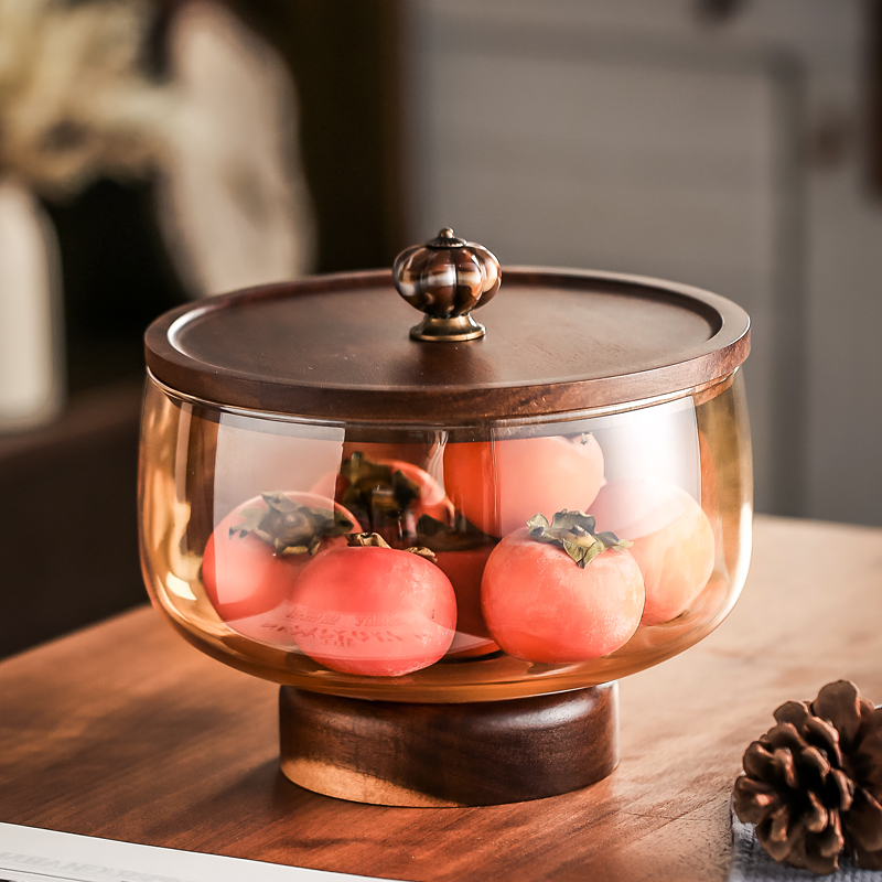 玻璃水果盘客厅茶几家用果盘精致零食摆盘高脚果篮过年分格干果盘