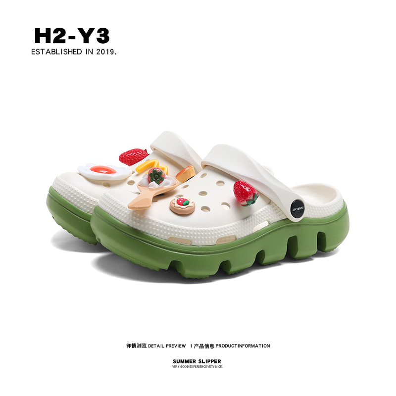 明星同款防滑厚底情侣包头拖