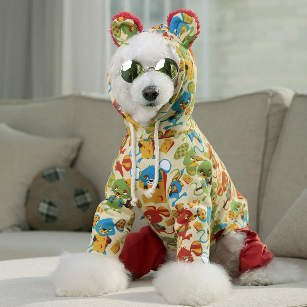 UNPET宝眷狗狗衣服小型犬泰迪两脚比熊柯瑞喜庆加绒卡通宠物服饰