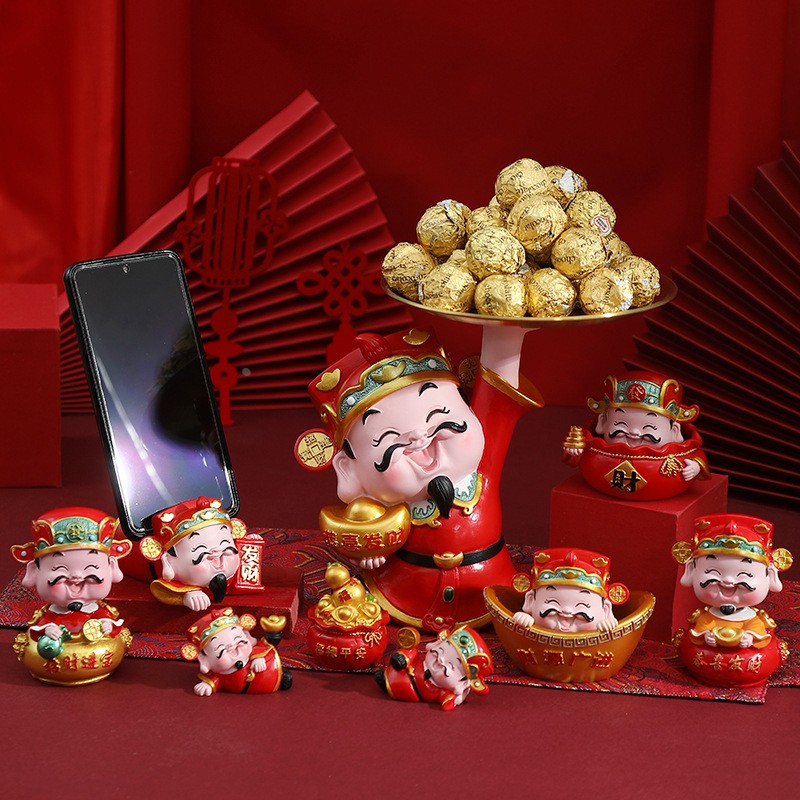 新款财神摇头款烟灰缸手机支架托盘摆件新年礼物开业乔迁玄关定制