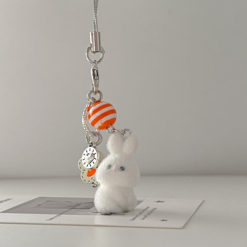 植绒胡萝卜兔子手机挂件可爱串珠包挂钥匙扣背包装饰品相机挂定制