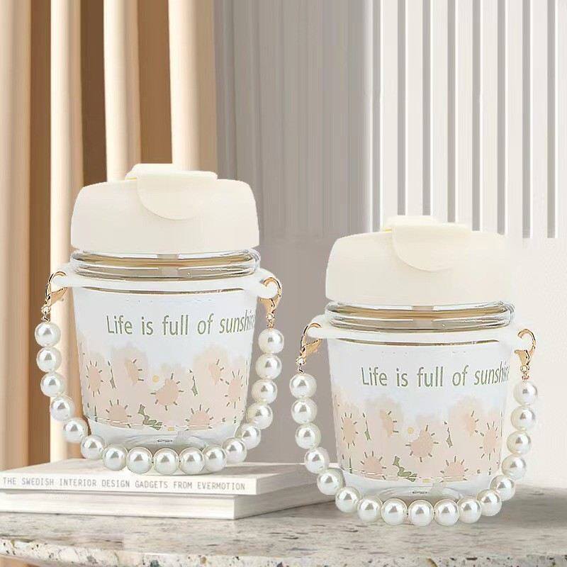 高颜值玻璃水杯女生学生小清新可爱双饮ins风便携咖啡杯子