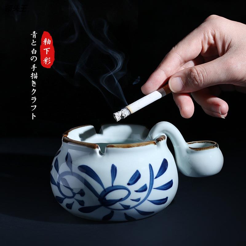 日式陶瓷钩藤带水格烟灰缸创意客厅酒店ktv广告礼品可加logo