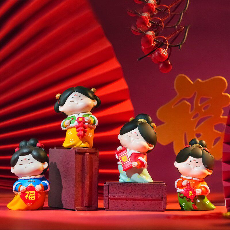 唐小糖福运旺祝福新年中式唐风家居装饰小人桌面摆件树脂工艺定制