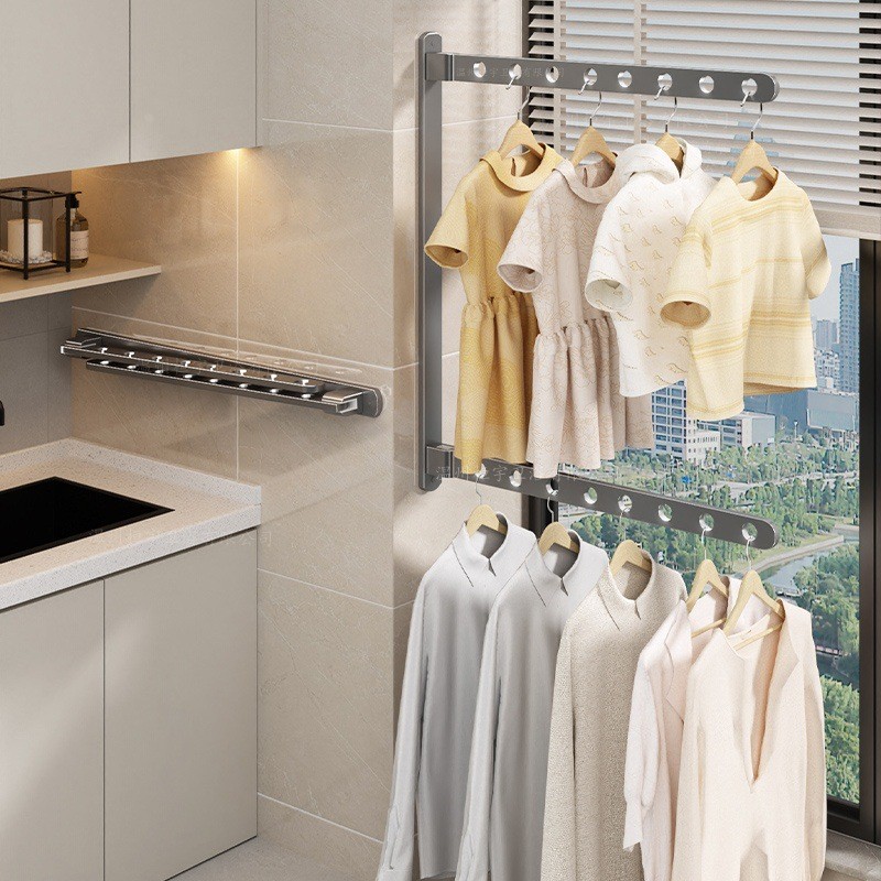 免打孔太空铝折叠晾衣架壁挂 阳台隐形晾衣神器 宿舍便携晾衣定制