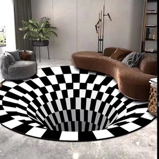 黑白陷阱视觉地毯卧室茶几垫 酒吧ktv客厅3D几何立体抽象地垫定制