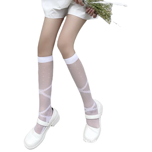 Ремень, носки, милые гольфы с бантиком, летние тонкие колготки, стиль Лолита, средней длины