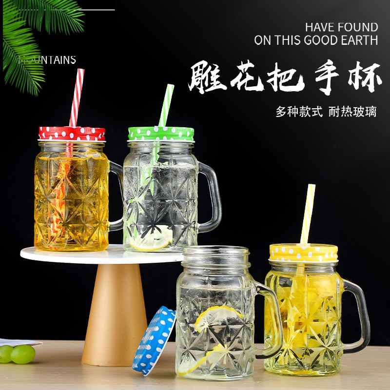 透明玻璃水杯耐热玻璃带盖吸管杯泡茶办公室泡茶夏季饮料奶茶定制