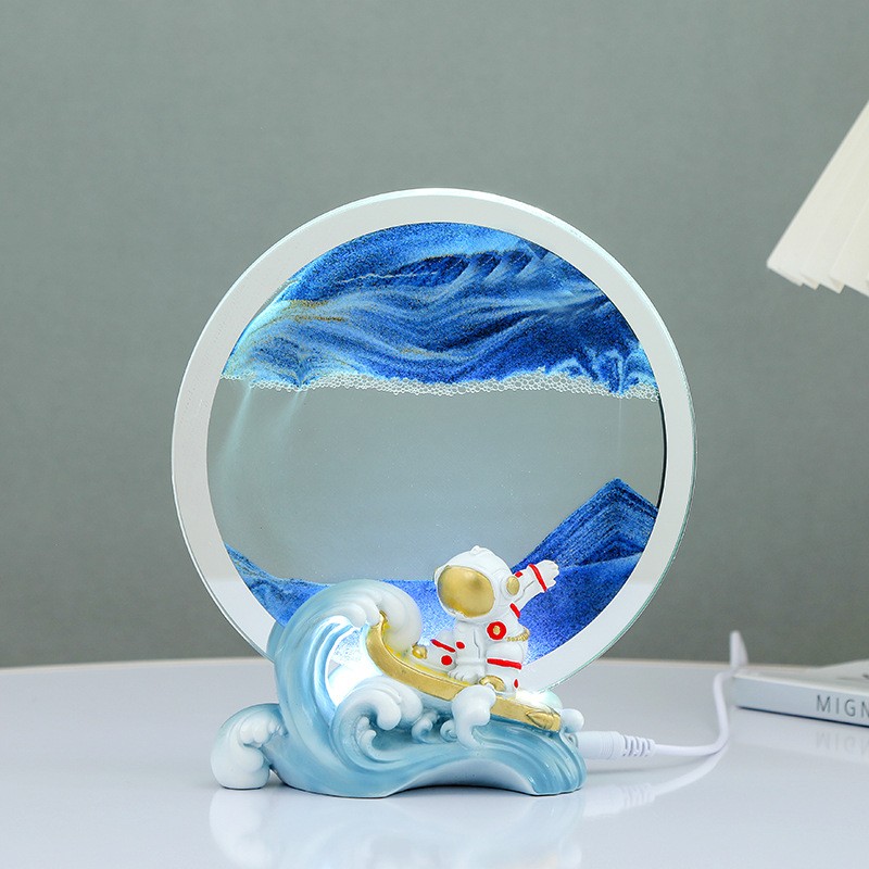 宇航员小夜灯圆形流沙画3d动态家居客厅桌面摆件办公室装饰品定制图片