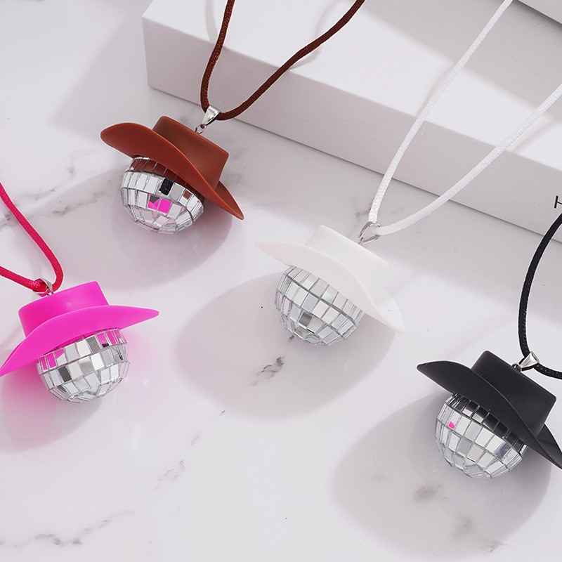 热销带帽项链玻璃贴片镜面球装饰品 圣诞节Disco球链条汽车挂定制