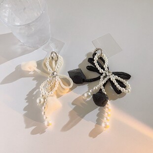 小香风仿蝴蝶结手机挂链含透明夹片少女包包挂饰手机通用297定制