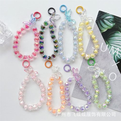 ins潮流镀彩蝴蝶水珠吊坠挂饰手机壳通用款diy手工串珠钥匙扣定制