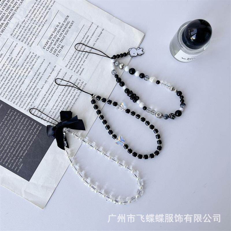 ins风酷黑串珠手机挂绳挂链diy防丢短款手腕链条包包装饰女款挂件