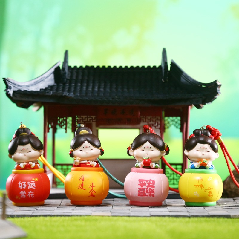 唐小糖祈福花灯唐仕女西安可爱车载挂件小灯笼娃娃好运摆件小定制