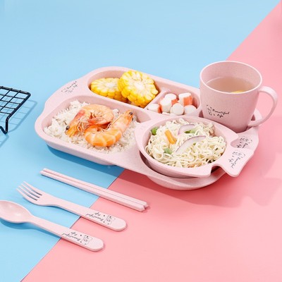 小麦秸秆分格盘食堂饭店学生卡通儿童餐盘大容量加厚防摔吃饭定制