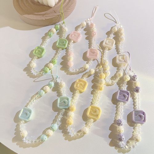 新款diy饰品配件方块月亮手提链多巴胺配色通用手机壳ins手机定制