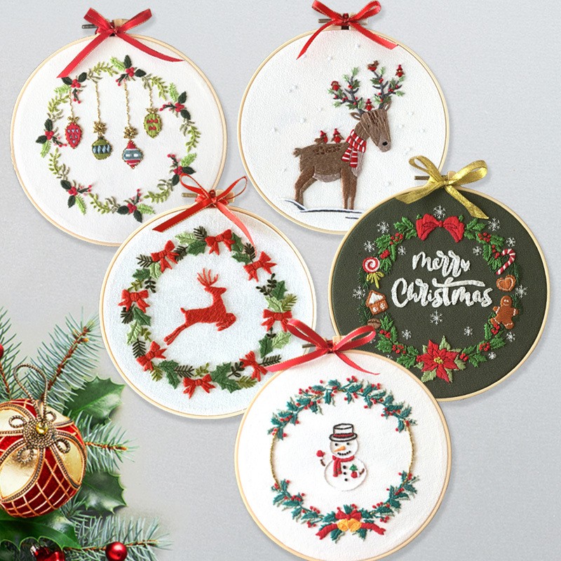 Christmas embroidery十字绣刺绣diy材料包套件圣诞现货定制