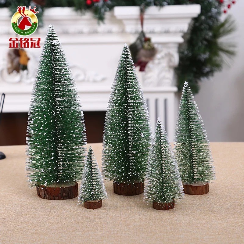 圣诞节装饰品沾白雪松迷你圣诞松针桌面摆件气氛用品定制