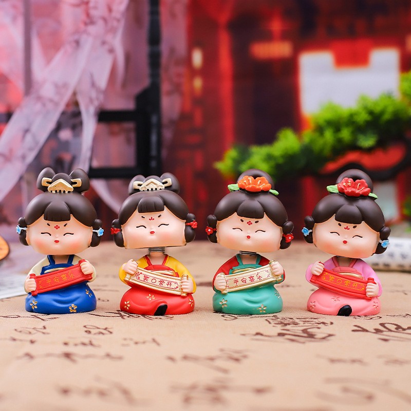 可爱创意唐小环喜乐摇头摆件国潮风萌趣桌面装饰品树脂工艺品定制