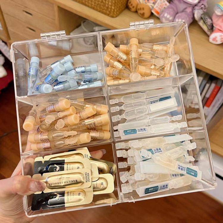 包邮次抛精华收纳盒化妆品口红小样隐形眼镜收纳盒透明翻盖防尘盒
