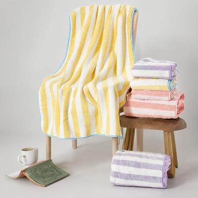 爆款现货大条纹加厚吸水毛巾浴巾送礼珊瑚绒毛巾速干浴巾套装