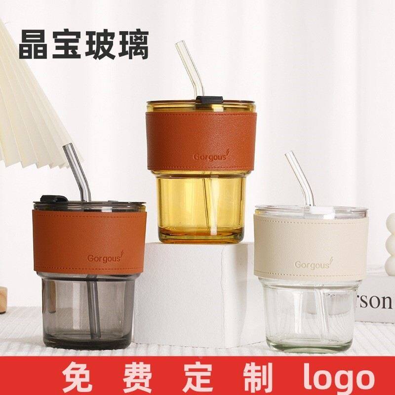 高颜值ins风字母竹节杯直筒吸管玻璃杯高颜值女生水杯伴手礼杯子