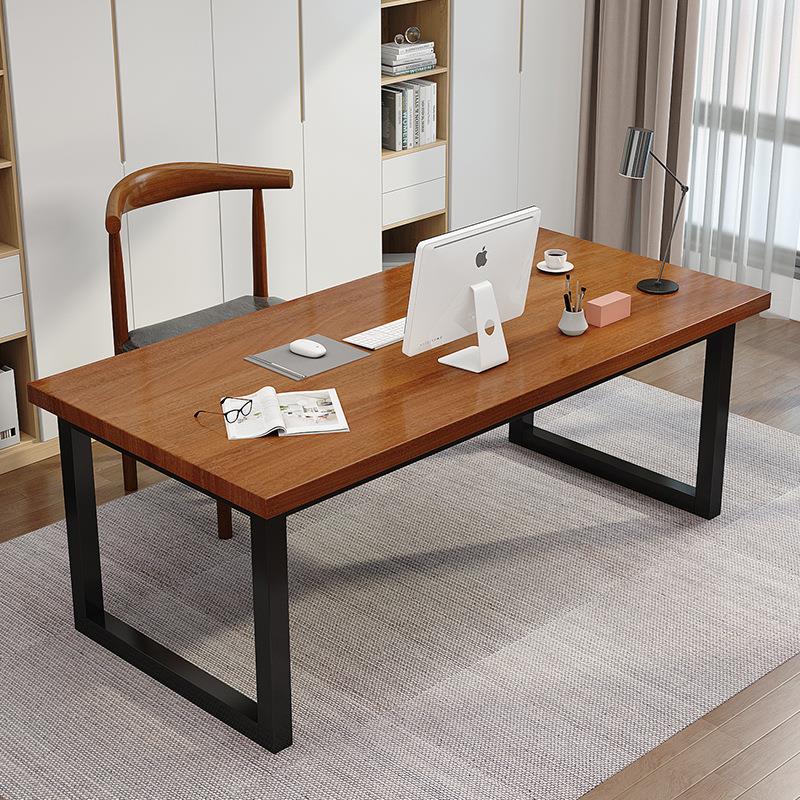 铁艺实木电脑桌现代简约办公桌小户型卧室书桌加厚台式桌写字桌-封面