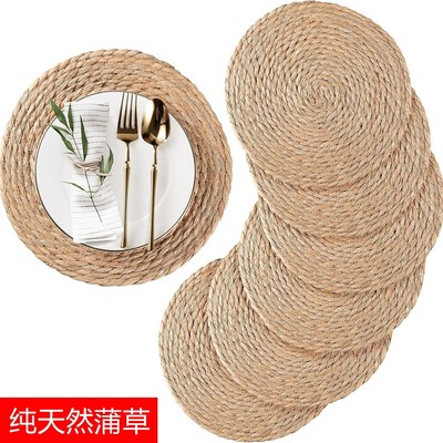 蒲草草编餐垫隔热垫杯垫碗垫波西米亚藤制餐垫天然手工编织西定制