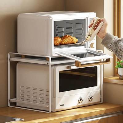 加大加宽厨房置物架微波炉烤箱架子家用台面双层多功能调料收纳架