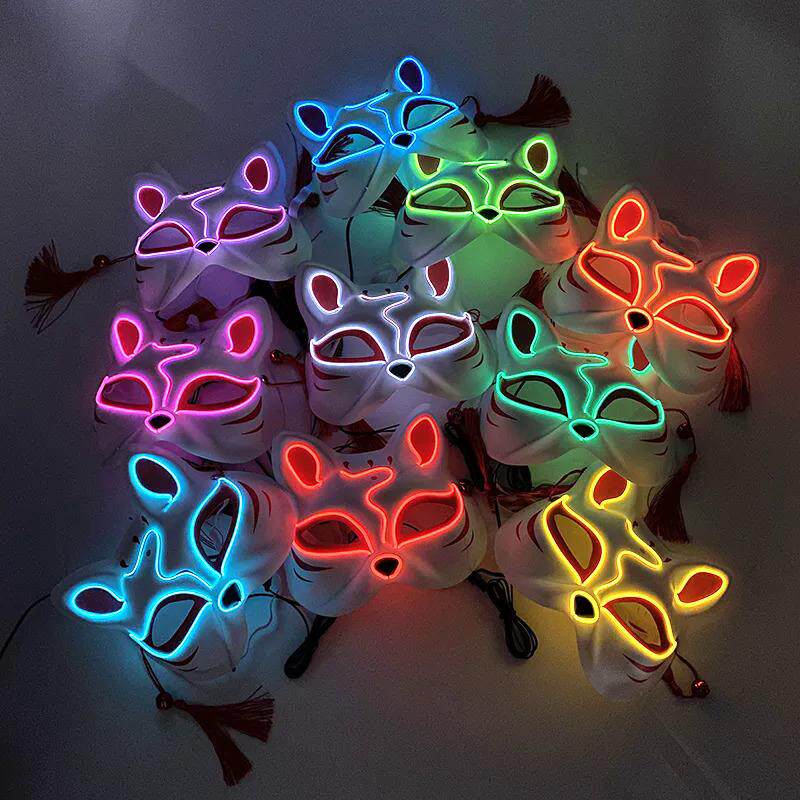 发光LED面具日本狐狸面具狂热服装动漫半脸猫面具伪装节日派定制