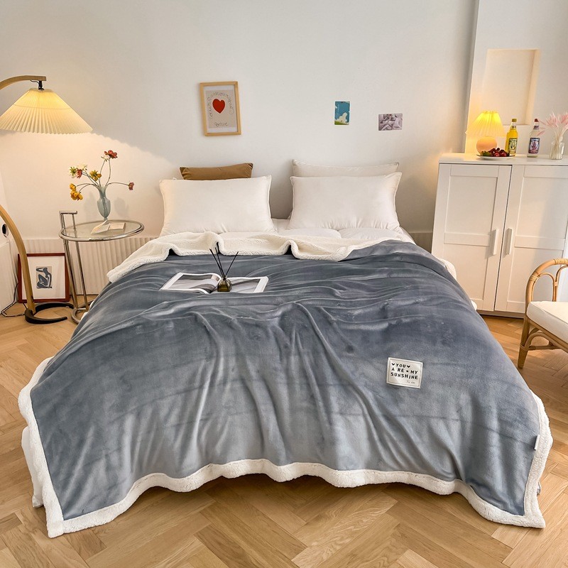 羊羔绒法兰绒毛毯加厚双层保暖毯子色休闲毯珊瑚绒车载毯定制