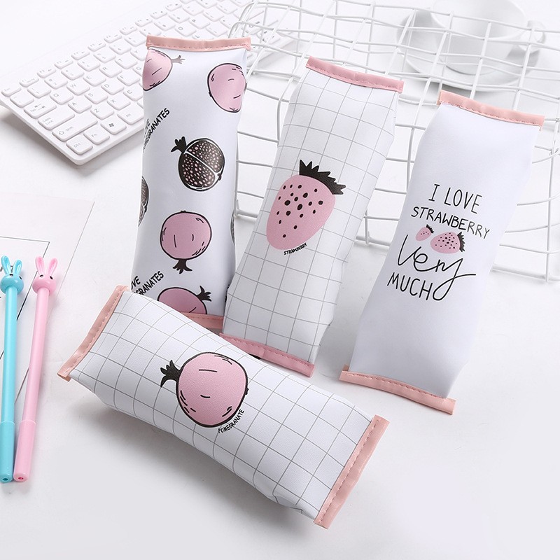 韩国创具笔袋通用学生铅笔袋pu皮水果造型男女生糖果色大容量定制
