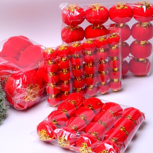 植绒小灯笼商场布置春节节日装饰室内小灯笼盆景挂饰喜庆庆典定制