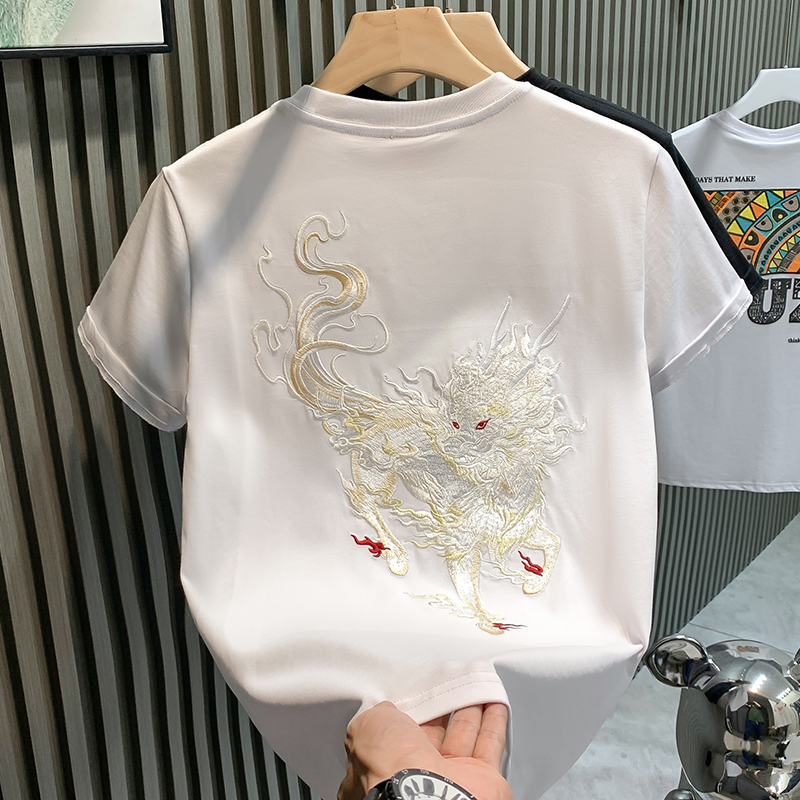 潮牌1212重工麒麟刺绣高级感轻奢男T恤短袖国潮网红爆款半袖体恤