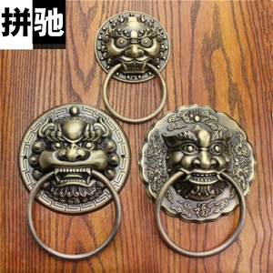 。中式大门拉手仿古纯铜狮子头门把手实木门兽头拉环玻璃门大拉手