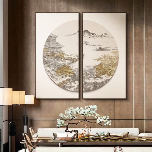 餐厅新中式挂画玄关立体浮雕客厅
