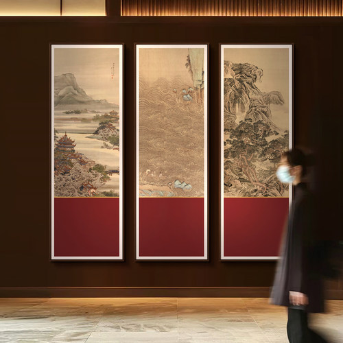 玄关新中式装饰画红色山水画