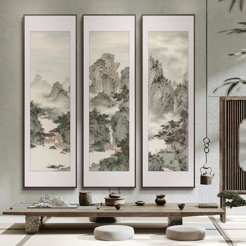 新中式新中式艺术家装饰画条屏
