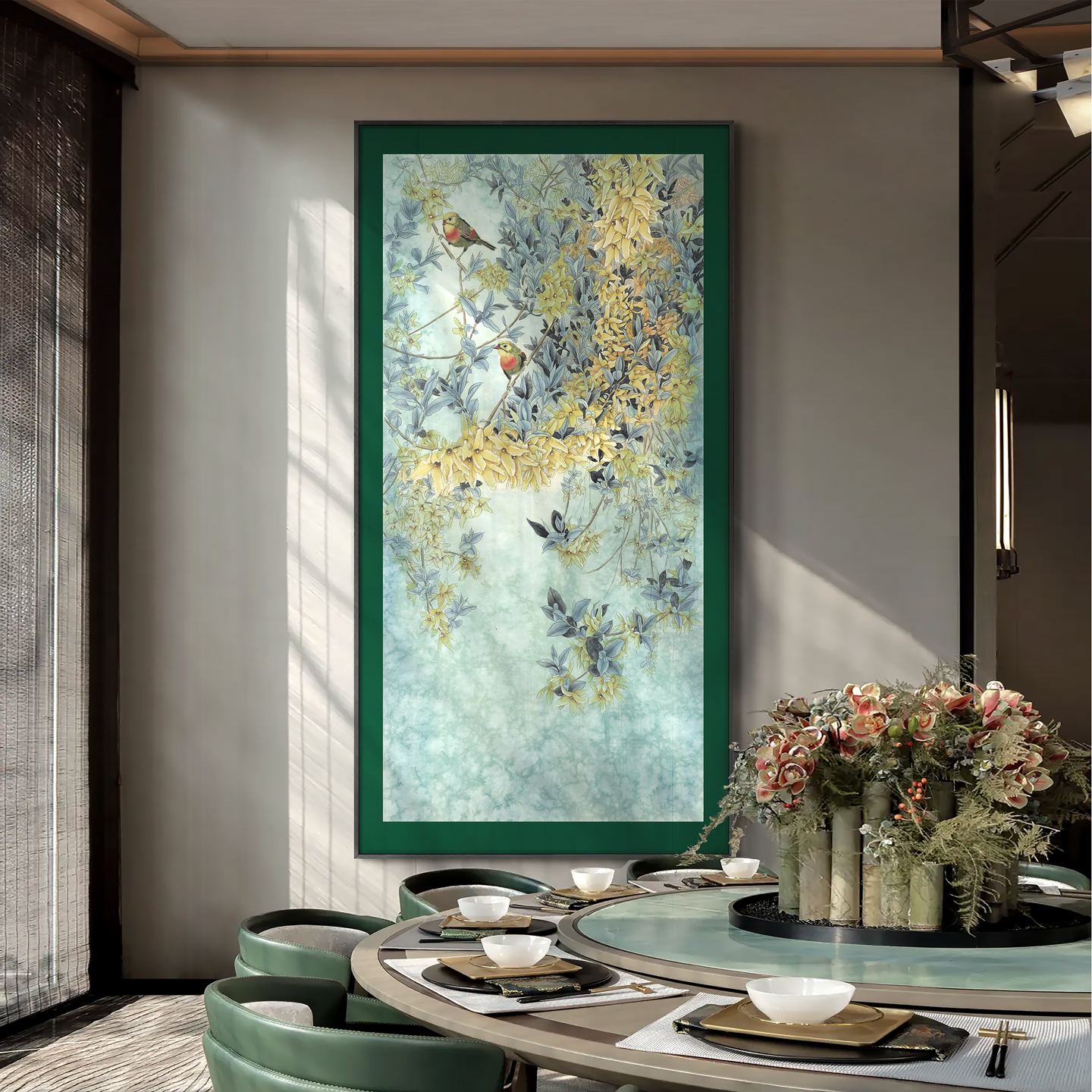 新中式酒店别墅餐厅双喜临门背景墙挂画走廊过道竖版艺术装饰画图片