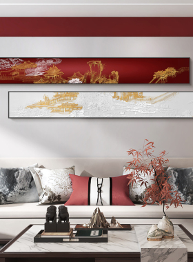 新中式客厅装饰画浮雕立体背景墙挂画背有靠山酒店餐厅壁画横幅