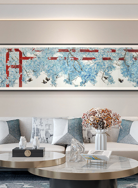 新中式民宿客厅春风十里艺术挂画酒店别墅餐厅背景横条装饰画壁画